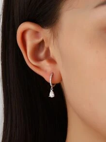 1 đôi Thực tế Bạc 925 Mạ vàng Giọt nước Hình dạng Zirconia Vòng khuyên tai , Đúng mốt Phong cách Đơn giản , Hoàn hảo Qủa tặng Đối với phụ nữ - Bạc - Xem 2