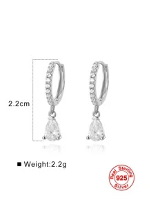 1 đôi Thực tế Bạc 925 Mạ vàng Giọt nước Hình dạng Zirconia Vòng khuyên tai , Đúng mốt Phong cách Đơn giản , Hoàn hảo Qủa tặng Đối với phụ nữ - Bạc - Xem 3