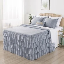 4 Piece Knit Ruffled Style Bed Skirt Coverlets Bedspreads With Throw Pillow - Xem 1