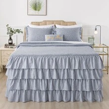 4 Piece Knit Ruffled Style Bed Skirt Coverlets Bedspreads With Throw Pillow - Xem 2