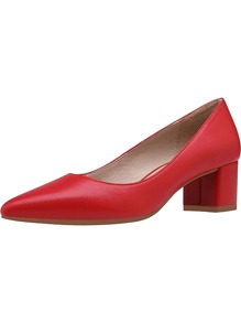 Women's Chunky Low Block Heels Closed Toe Dress Wedding Pumps Shoes - الأحمر - مشاهدة 4