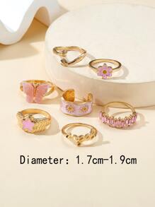 甜美風格7枚/套五尖星蝴蝶雛菊油戒指女