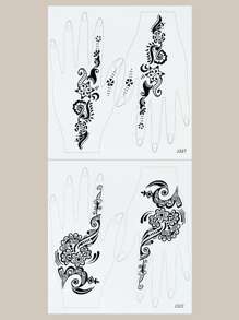 2st svart handblomma henna tatuering klistermärken - Svart - Visa 7