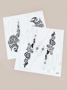 2st svart handblomma henna tatuering klistermärken - Svart - Visa 6