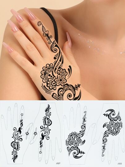 2st svart handblomma henna tatuering klistermärken