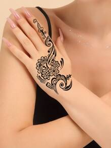 2st svart handblomma henna tatuering klistermärken - Svart - Visa 2