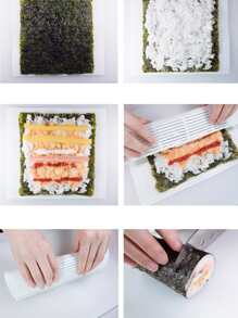 1PC Sushi Rolling Mat Non-Stick Sushi Making Tool Japanese Plastic Sushi Rolling Maker Homemade DIY Sushi Plate Mat Sushi Mold - White - View 2