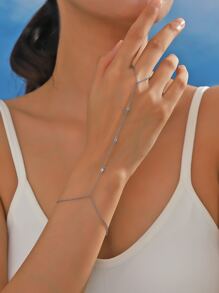 1 Miếng Đúng mốt Thanh tú Cá nhân hóa Đơn giản Zirconia Sang trọng Phong cách NỮ Chuỗi Nhẫn Vòng tay - Bạc - Xem 1