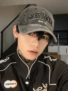 1頂復古洗水暗灰色丹寧棒球帽，街頭風 - 深灰色 - 查看 2