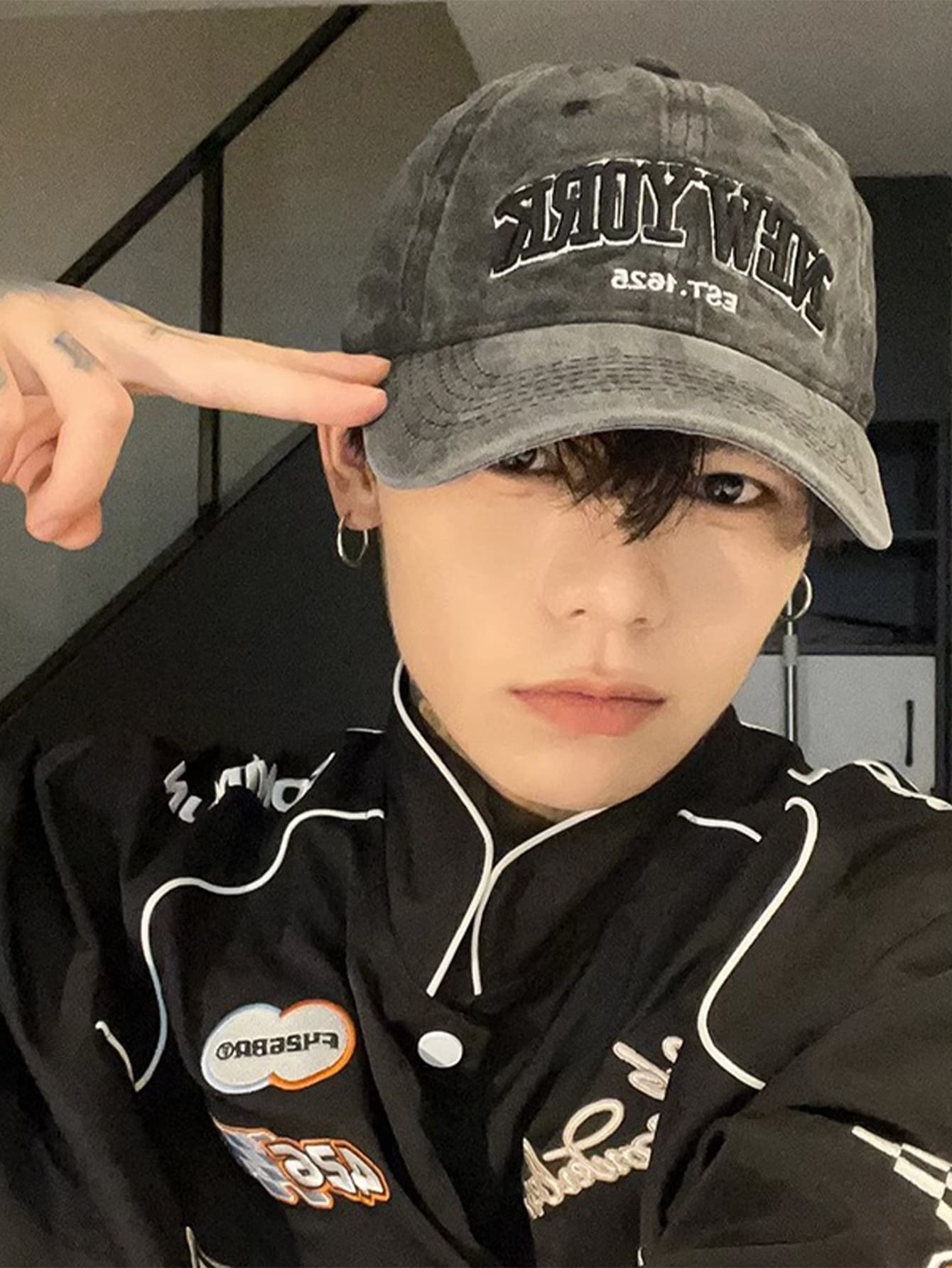 1頂復古洗水暗灰色丹寧棒球帽，街頭風 - 深灰色 - 查看 1