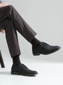 SHOESMALL Men's Brown Lace Up Dress Shoes Retro Suede Casual Dress Business Oxford Black Shoes For Men - 黑色 - 查看 2