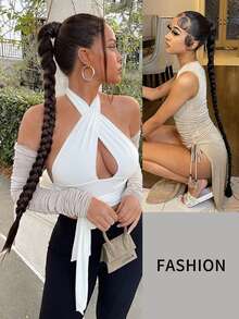 Long Braided Ponytail Extension with Hair Tie Straight Wrap Around Hair Extensions Ponytail Natural Soft Synthetic Hair Piece for Women Daily Wear 26inch 30inch 34 Inch 1pc Black - Black - View 5