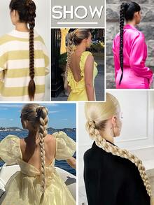 Long Braided Ponytail Extension with Hair Tie Straight Wrap Around Hair Extensions Ponytail Natural Soft Synthetic Hair Piece for Women Daily Wear 26inch 30inch 34 Inch 1pc Black - Black - View 9