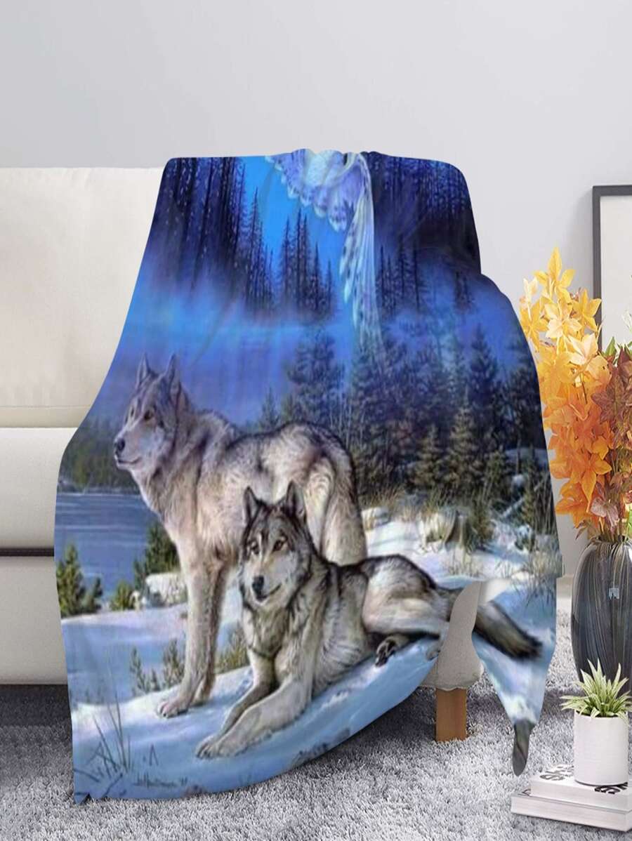 1入組狼樣式圖案毯子 - 彩色 - 查看 1