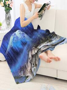 1入組狼樣式圖案毯子 - 彩色 - 查看 2