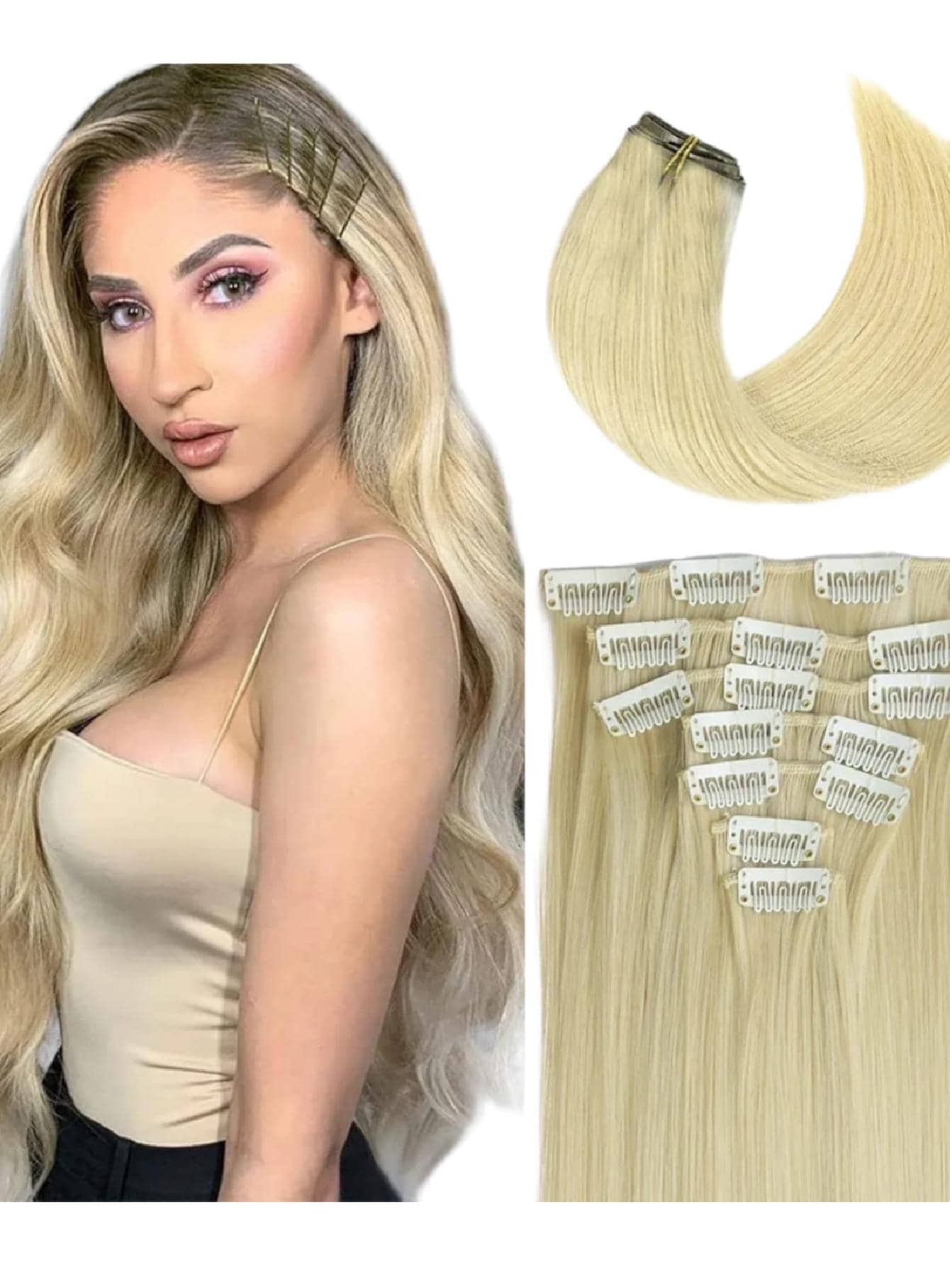 extensiones para cabello 7 cortinas con clip - Beis - Ver 1