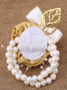 珍珠、金箔、缎带蝴蝶结、金玫瑰手腕和翻领胸花，适合伴娘和新娘，婚礼装饰情人节 - 金色 - 查看 4