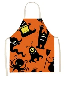 1pc Cartoon Monster Series Linen Apron For Kitchen Cooking Baking Cleaning - Multicolor - View 1