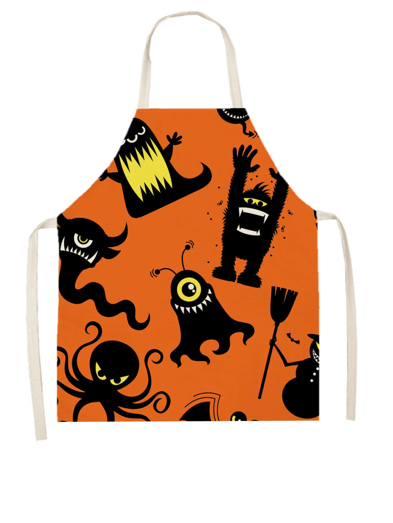 1pc Cartoon Monster Series Linen Apron For Kitchen Cooking Baking Cleaning - Multicolor - View 1