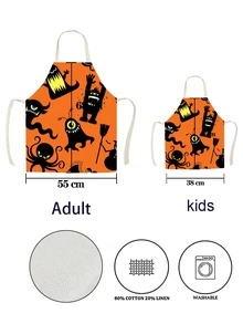 1pc Cartoon Monster Series Linen Apron For Kitchen Cooking Baking Cleaning - Multicolor - View 3