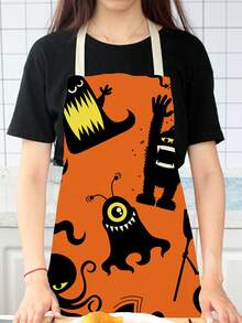 1pc Cartoon Monster Series Linen Apron For Kitchen Cooking Baking Cleaning - Multicolor - View 2