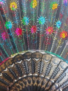 1入組亮片裝飾手工扇子現代滌綸空心月亮和星星家用折扇 - 彩色 - 查看 6