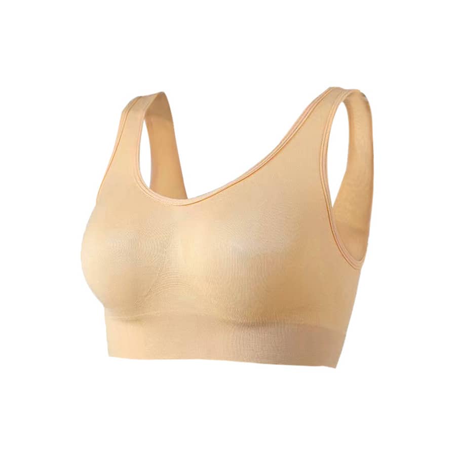 大碼無鋼圈內衣無縫調節文胸一件薄款運動瑜伽內衣文胸 - 杏色 - 查看 1
