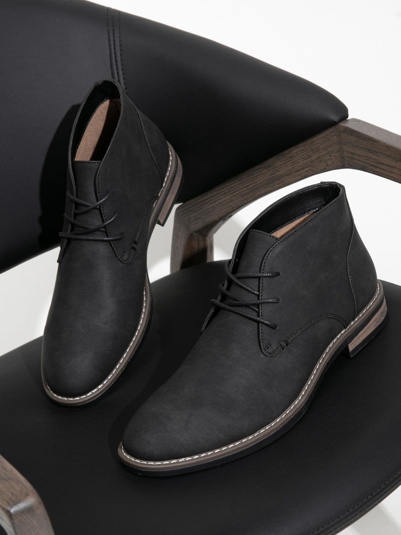 SHOESMALL Men's Elegant Chelsea Chukka Boots Classic Dress Boots Lace Up Desert Ankle Boots Casual Vintage Fashion Black Boots Seasonal Boots Drop - 黑色 - 查看 1