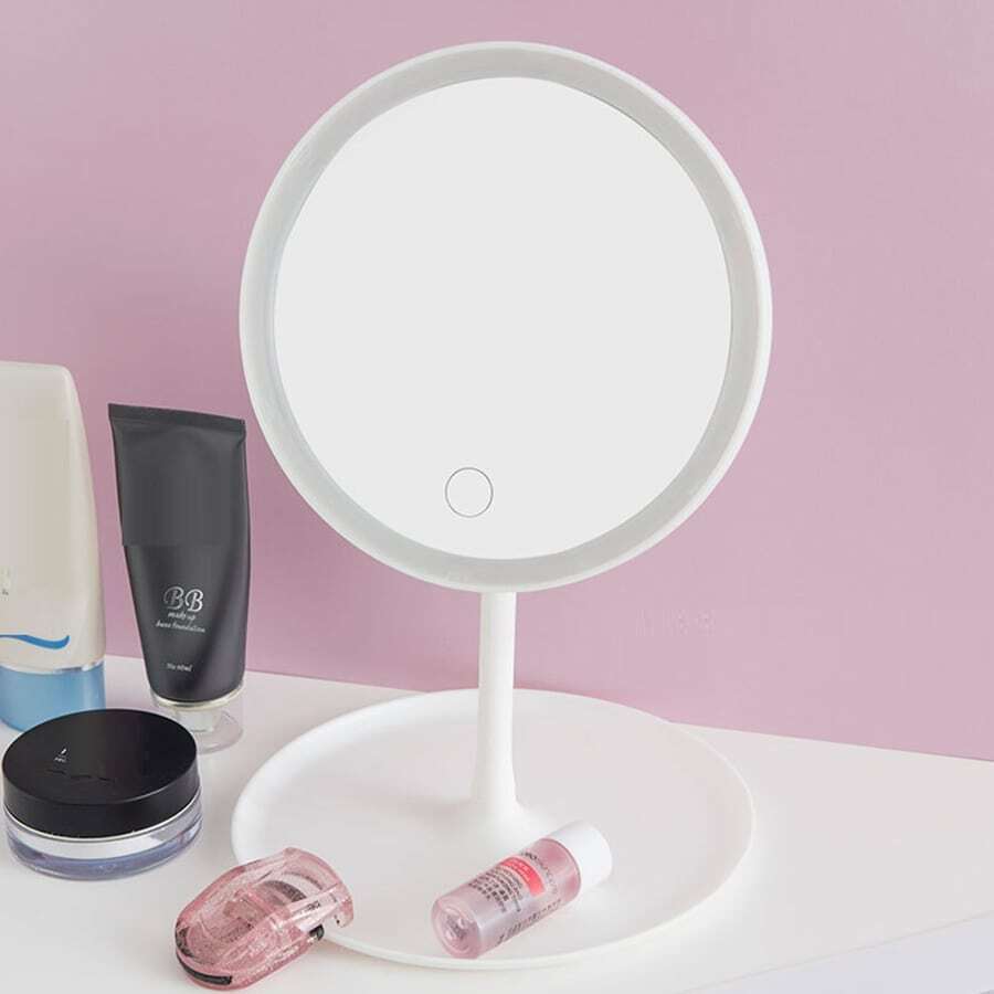 Espejo De Maquillaje Led, Smart Con Luz Ajustable De Tres Colores, Espejo De Cosmética Para Mesa Con Control Táctil Y Función Recargable - Blanco - Ver 1