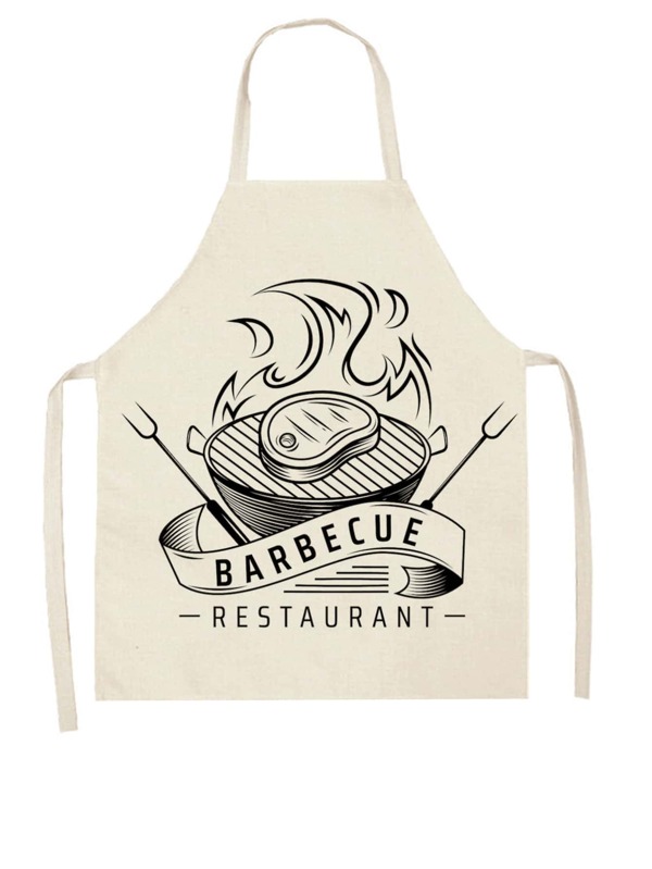 1 pezzo barbecue & grigliare a tema cucina cena Grembiule da cucina per casa utilizzo , lino & cottura Grembiule
