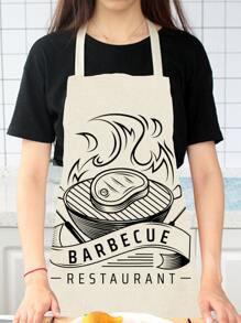 1pc Barbecue & Grilling Themed Kitchen Dinner Cooking Apron For Home Use, Linen & Baking Apron - Multicolor - View 2
