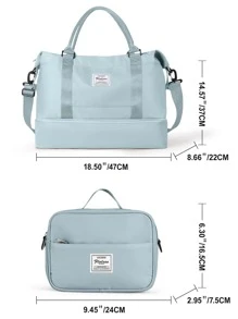 旅行行李袋、運動手提包、帶有手推輪套的體育健身行李袋,肩帶的週末過夜袋,帶濕袋和鞋格,面向女性旅遊/商務/禮物/健身,大型分娩醫院袋,附化妝包 - 淺藍色 - 查看 3