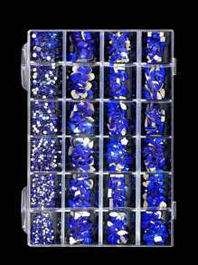 Nail Art 24-Grid Diepblauwe Y2K Esthetische Strass Decoratie Set - Platte En Asymmetrische Vormige Nageldecoraties DIY Nagelbedels Nageljuwelen Nagelbenodigdheden