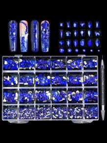 Nail Art 24-Grid Diepblauwe Y2K Esthetische Strass Decoratie Set - Platte En Asymmetrische Vormige Nageldecoraties DIY Nagelbedels Nageljuwelen Nagelbenodigdheden