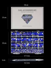 Nail Art 24-Grid Diepblauwe Y2K Esthetische Strass Decoratie Set - Platte En Asymmetrische Vormige Nageldecoraties DIY Nagelbedels Nageljuwelen Nagelbenodigdheden