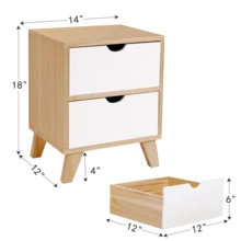 Wooden Nightstand with Two Drawers, End Table with Tall Legs, Multiple Usages Bedside Table, Indoors, Burlywood, White 2Pcs - trắng - Xem 9