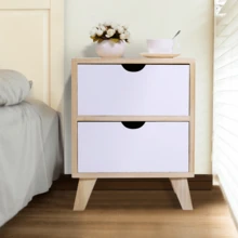 Wooden Nightstand with Two Drawers, End Table with Tall Legs, Multiple Usages Bedside Table, Indoors, Burlywood, White 2Pcs - trắng - Xem 2