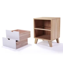 Wooden Nightstand with Two Drawers, End Table with Tall Legs, Multiple Usages Bedside Table, Indoors, Burlywood, White 2Pcs - trắng - Xem 6