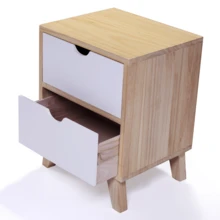 Wooden Nightstand with Two Drawers, End Table with Tall Legs, Multiple Usages Bedside Table, Indoors, Burlywood, White 2Pcs - trắng - Xem 5