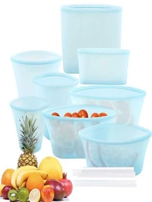 8 cái/Lot    Xanh Silicone Món ăn Zip Cái túi Có thể tái sử dụng Giữ tươi Cái túi Pong kín Chống rò rỉ Hộp Đựng Thực Phẩm Khóa zip Khóa Cái túi - Màu xanh lam - Xem 1