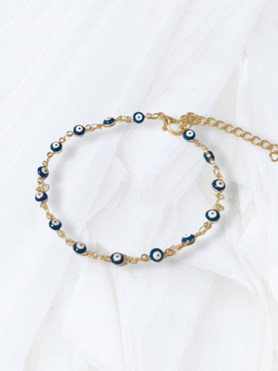 Pulsera de ojo turco azul marino, acero inoxidable