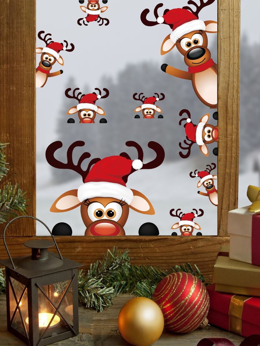 双面驯鹿 - 哑光饰面，窗户和客厅装饰贴纸，贴纸，墙贴花，家居装饰乙烯基贴花，春季装饰品让您的家焕然一新，拉玛装饰贴纸 - 彩色 - 查看 1