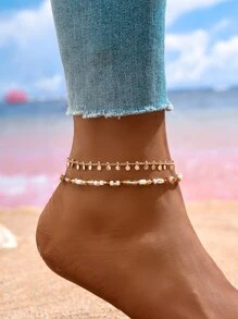 2pcs Beach Vacation Style Beaded Chain Anklet For Women - Multicolor - View 1