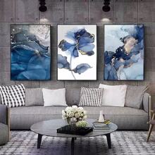 3pcs Unframed Blue Abstract Ribbon Poster Print Nordic Style Luxury Home Decor Wall Art - Color - View 1