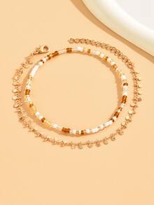 2pcs Beach Vacation Style Beaded Chain Anklet For Women - Multicolor - View 3