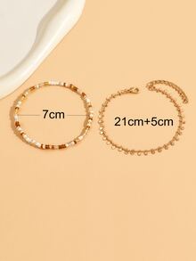 2pcs Beach Vacation Style Beaded Chain Anklet For Women - Multicolor - View 4