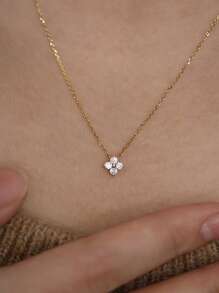 1pc Glamorous Sterling Silver Cubic Zirconia Pendant Necklace For Women For Daily Life - Gold - View 3