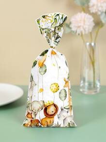 50入組叢林主題餅乾糖果包帶扭結,生日派對裝飾兒童荒野派對用品 - 綠色 - 查看 2