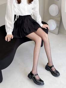 1對女士鑽石漁網褲襪連褲襪 - 黑色 - 查看 3