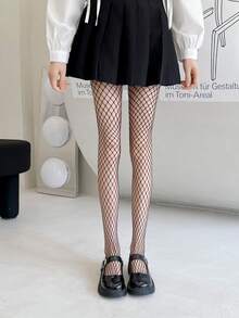 1對女士鑽石漁網褲襪連褲襪 - 黑色 - 查看 1